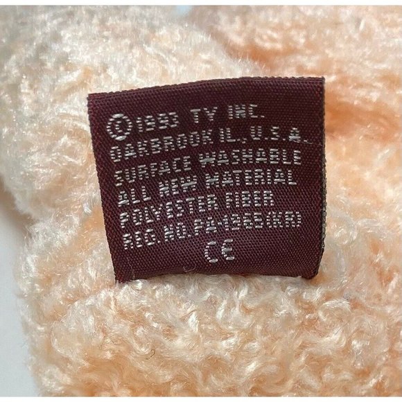 Vtg Ty Bunny Rabbit Plush Stuffed Animal Toy Orange Ribbon Bow Jointed 1993 8" - Picture 8 of 9